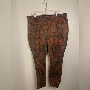 Lucky Brand Charlie Velvety Soft Paisley Print Skinny Ankle Stretch Jeans 18W